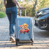 Sticker Le caniche de Kawaii dans une voiture jouet (Valise Insitu)