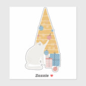 Sticker Le chat blanc joue avec l'arbre de Noël (Feuille)