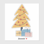 Sticker Le chat blanc sous le sapin de Noël cadeaux (Feuille)