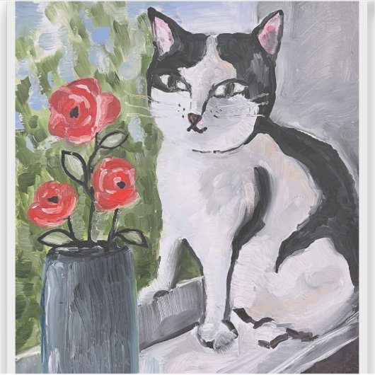 Sticker Le chat et les coquelicots (Devant)