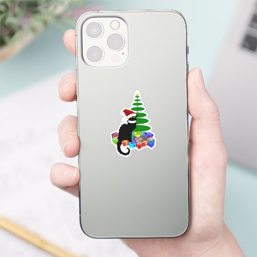 Sticker Le Chat Noir Chapeau de Père Noël Noël (Téléphone)