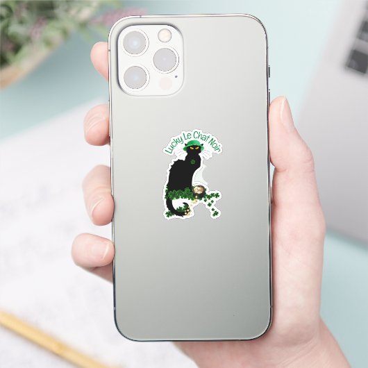 Sticker Le Chat Noir Clover St. Patrick's Day (Téléphone)