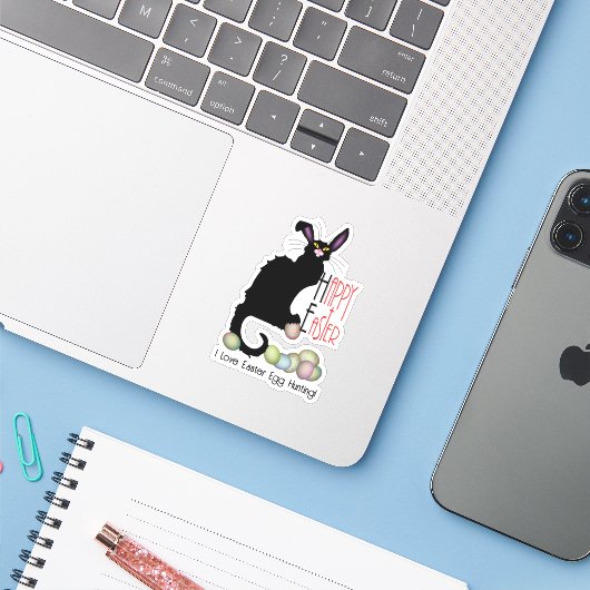 Sticker Le Chat Noir Easter Bunny Ears (Ordinateur portable avec iPhone)