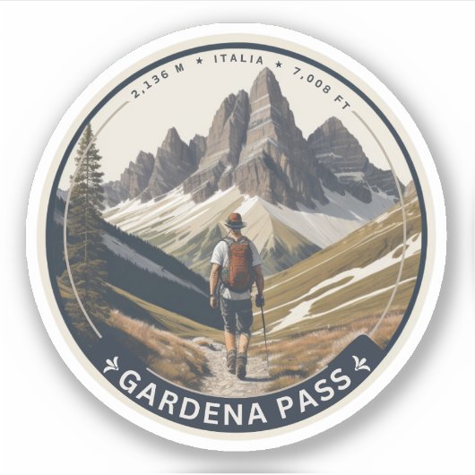 Sticker Le col Gardena Haut col Dolomites, Sud T (Devant)
