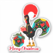 Sticker Le coq portugais avec un cadeau de Noël (Devant)
