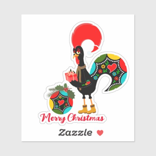 Sticker Le coq portugais avec un cadeau de Noël (Feuille)
