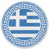 Sticker Le Drapeau De La Grèce Avec Un Motif Clé Grec Dist (Devant)