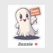 Sticker Le fantôme tient un joyeux signe d'Halloween (Feuille)