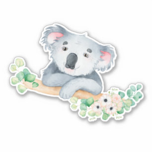 Sticker Le koala d'aquarelle sur la branche avec la gomme