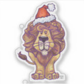 Sticker Le lion mignon dans un chapeau de Père Noël (Devant)