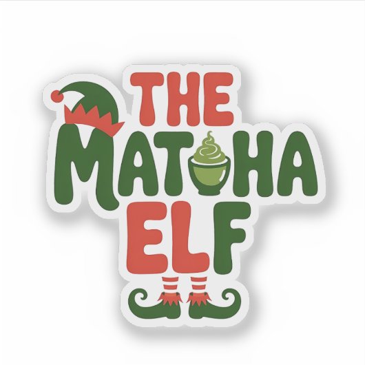 Sticker Le Matcha Elf Drôle Noël Matcha Boisson (Devant)
