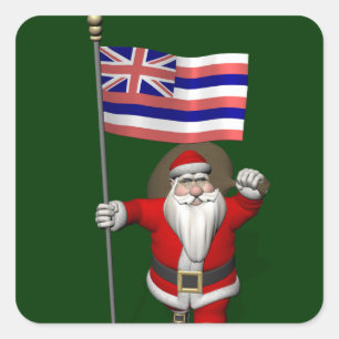 Sticker Le Père Noël Avec L'Ensigne D'Hawaï