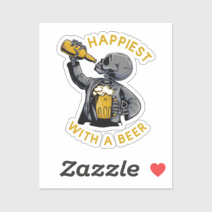 Sticker le plus heureux avec une bière avec squelette port