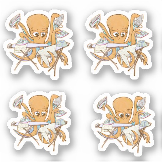 Sticker Le repassage des pieuvres, submergé par les corvée (Devant)