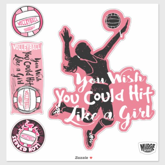 Sticker Le rose frappe comme une fille Volley-ball (Feuille)