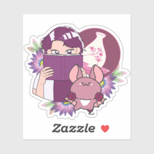 Sticker Lecteur de manga, sake et chauve-souris avec proth