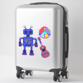 Sticker Lecteur guitare Bleu Robot et signe de paix (Sur valise)