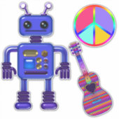 Sticker Lecteur guitare Bleu Robot et signe de paix (Devant)