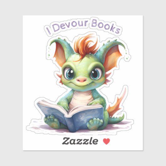 Sticker *~* Lecture Bébé Dragon - I DEVOUR AP88 LIVRES (Feuille)