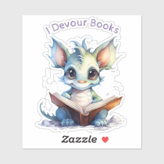 Sticker *~* Lecture Bébé Dragon - I DEVOUR LIVRES AP88 (Feuille)