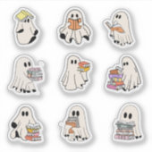 Sticker Lecture Cute Ghosts Pack Éffrayant Book Lovers Feu (Devant)