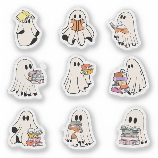 Sticker Lecture Cute Ghosts Pack Éffrayant Book Lovers Feu (Devant)