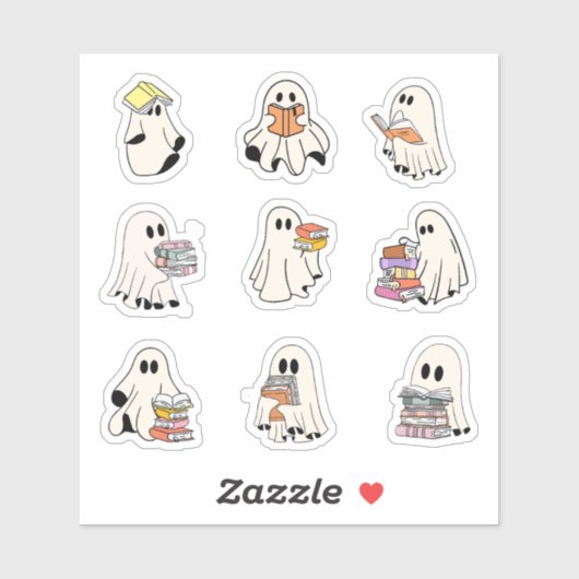 Sticker Lecture Cute Ghosts Pack Éffrayant Book Lovers Feu (Feuille)