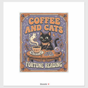 Sticker Lecture de la Chance Café et Chats Chat Feuilles d