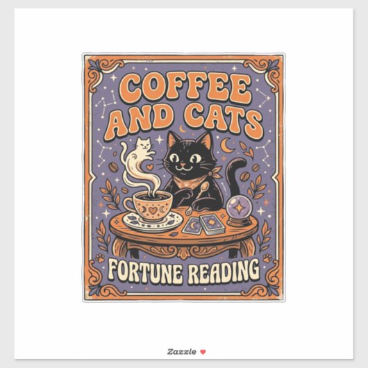 Sticker Lecture de la Chance Café et Chats Chat Feuilles d (Feuille)