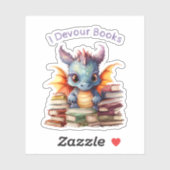 Sticker *~* Lecture Whimsical Baby Dragon READING dévorant (Feuille)