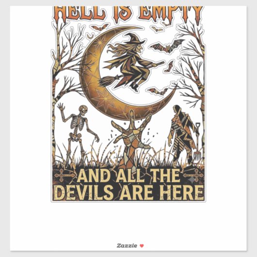 Sticker L'enfer est vide Halloween Sorcière Croissant de L (Feuille)