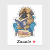 Sticker Leonberger Puppy lit un livre (Feuille)