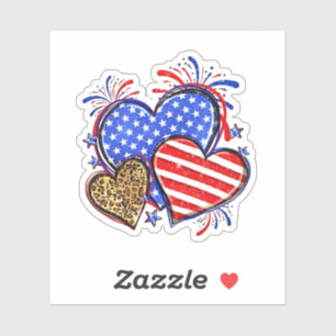Sticker Leopard American Flag Heart 4 juillet USA