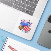 Sticker Leopard American Flag Heart 4 juillet USA (Ordinateur portable avec iPhone)
