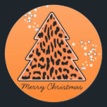 Sticker Leopard cheetah Christmas Tree<br><div class="desc">Belle,  lumineuse,  motif moderne avec arbre de noël poster de animal en orange et étoiles. Un cadeau de Noël mignon,  féminin et tendance. Personnalisez-le avec votre propre texte/ message/ nom.</div>