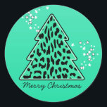 Sticker Leopard cheetah Christmas Tree<br><div class="desc">Belle,  lumineuse,  motif moderne avec arbre de noël poster de animal en turquoise et étoiles. Un cadeau de Noël mignon,  féminin et tendance. Personnalisez-le avec votre propre texte/ message/ nom.</div>