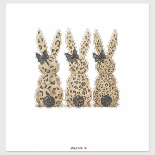 Sticker Leopard Cute Bunny Bow Funny Christian Easter Day  (Feuille)