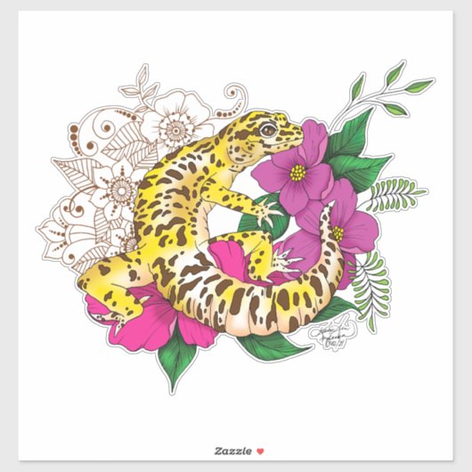 Sticker Léopard jaune Gecko Vert (Feuille)