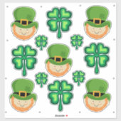 Sticker Leprechauns irlandais et shamrocks chanceux (Feuille)