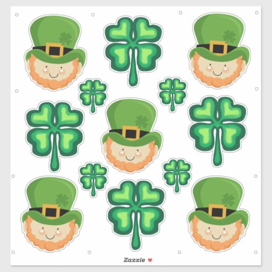 Sticker Leprechauns irlandais et shamrocks chanceux (Feuille)