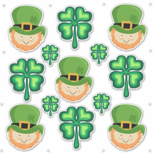 Sticker Leprechauns irlandais et shamrocks chanceux (Devant)