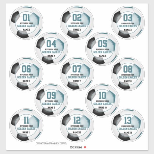 Sticker L'équipe turquoise de football noir couleurs fille (Feuille)