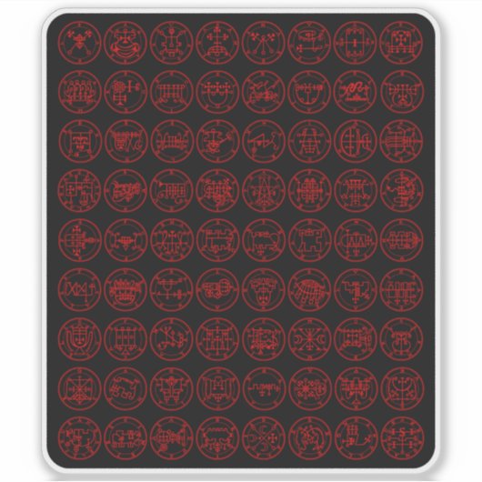 Sticker Les 72 Sigles Démons d'Ars Goetia (rouge sur noir) (Devant)