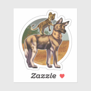 Sticker Les amis du lion et du chien sauvage africain
