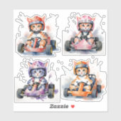 Sticker Les chats en karting (Feuille)