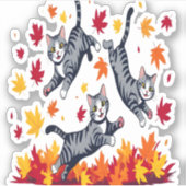 Sticker Les chats jouent dans les feuilles d'automne (Devant)