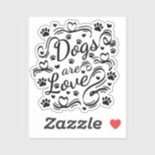 Sticker Les Chiens Sont Loin Paw Et Coeurs Typographie (Feuille)