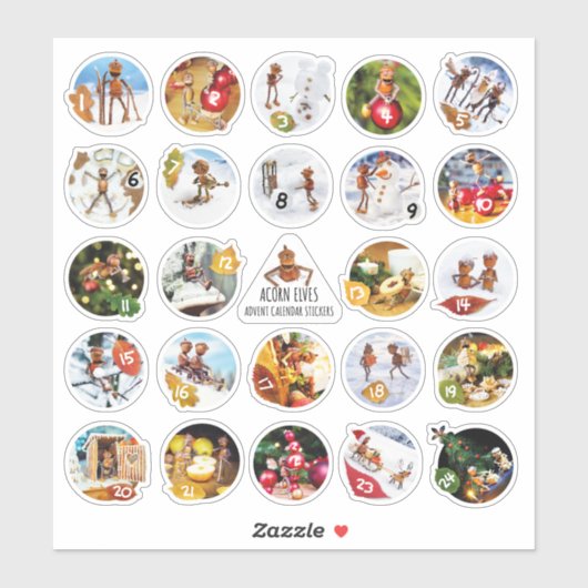 Sticker Les elfes d'Acorn calendrier Noël avec des chiffre (Feuille)