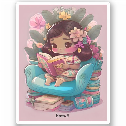Sticker Les filles du monde de la lecture - Hawaii (Devant)
