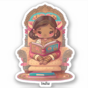 Sticker Les filles du monde de la lecture - Inde